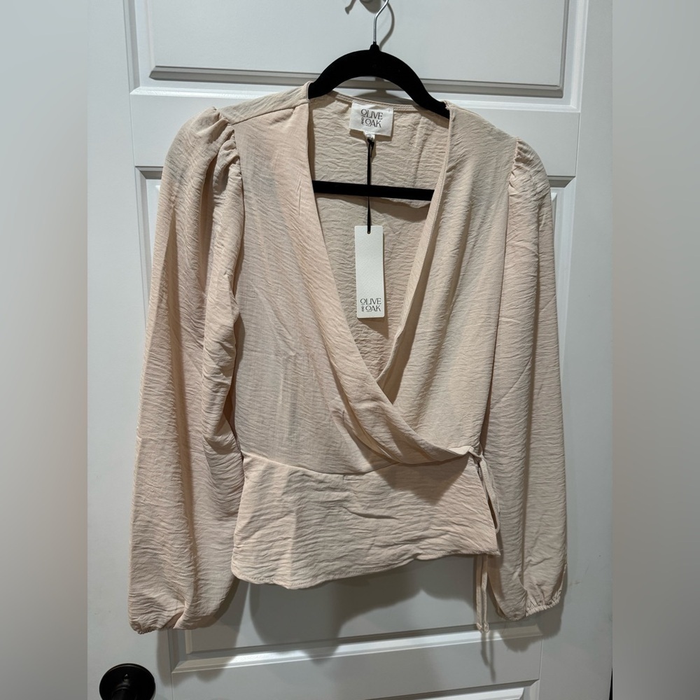 Olive & Oak Light Beige Wrap Blouse